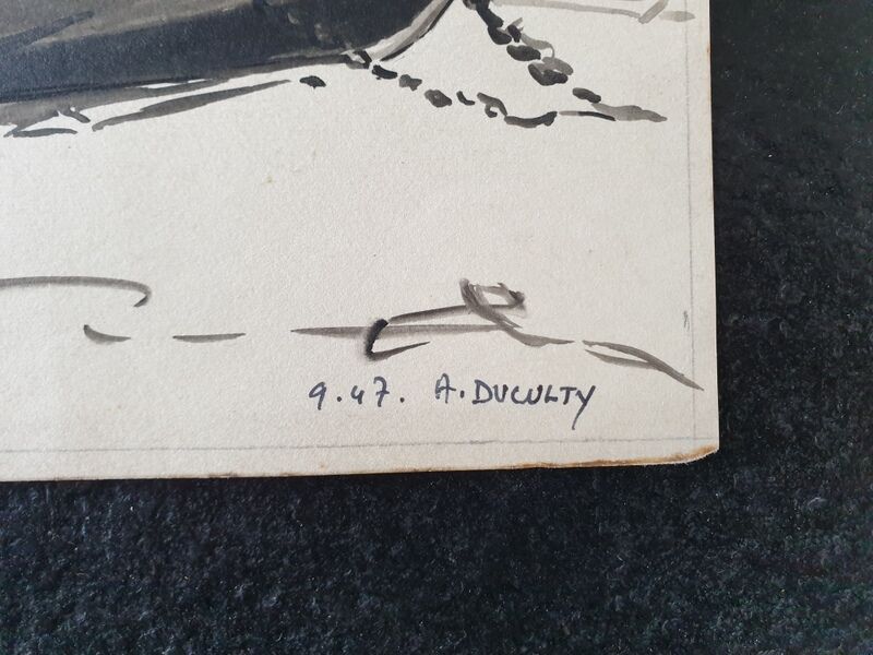 André Duculty (1912-1990) Wash of black ink on paper "Pécheurs à Collioure" Signed below