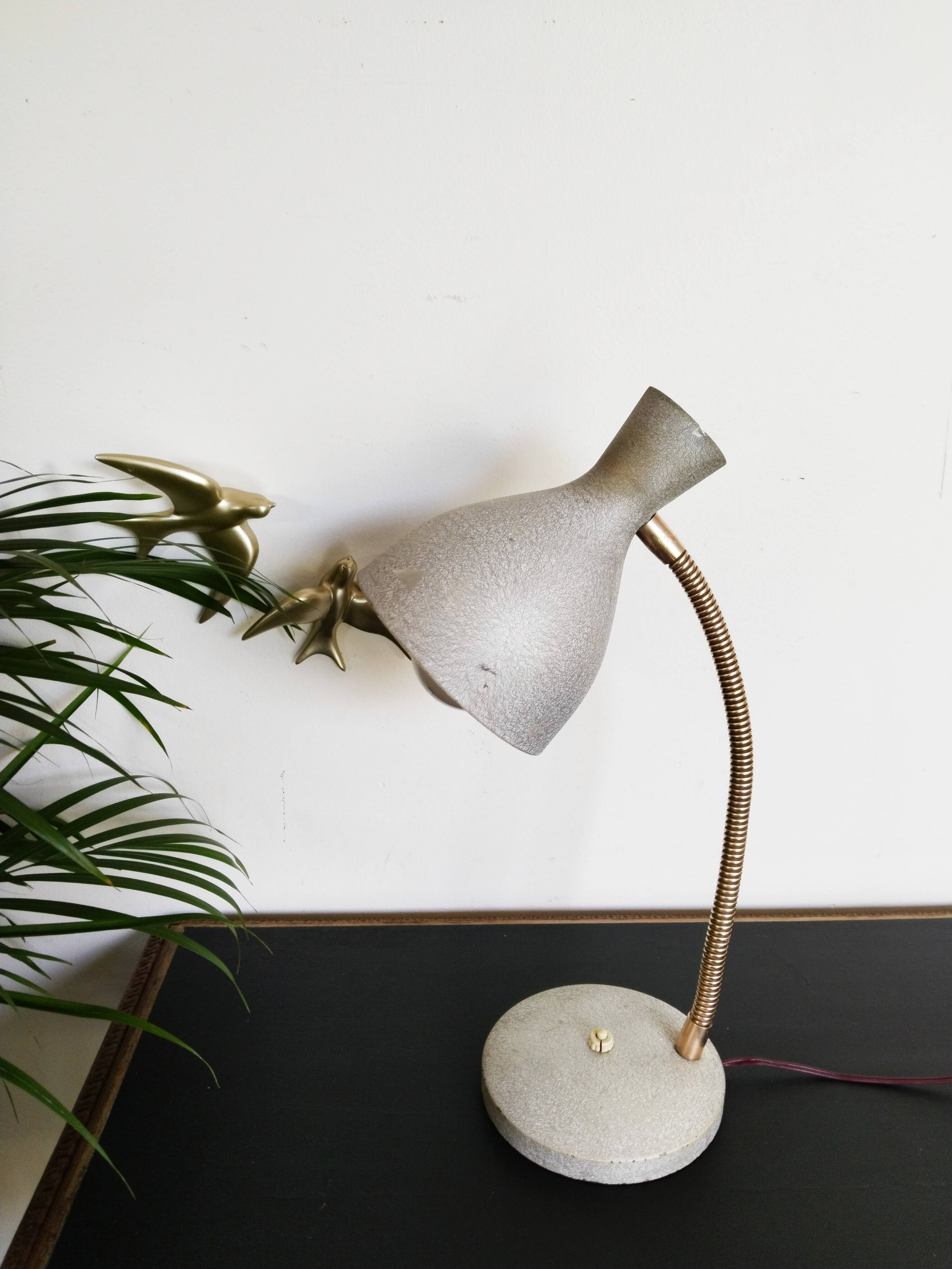 Hammered gray cocotte desk lamp, vintage French, 1940s
