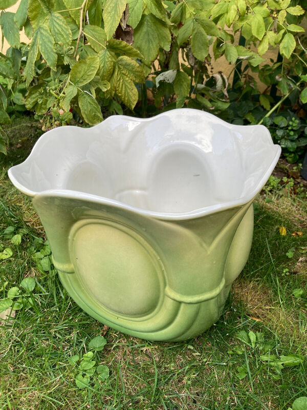 Cache pot art déco très belles nuances de vert
