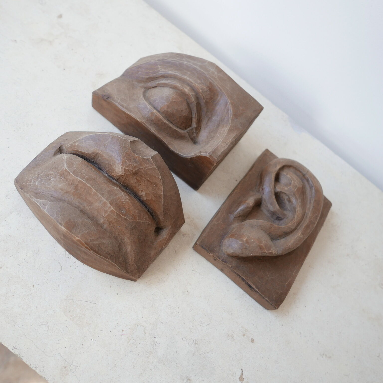 Carved mid-century wooden abstract face artwork sculpture