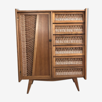 Wood and rattan cabinet