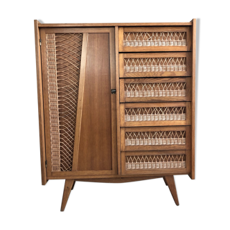 Wood and rattan cabinet