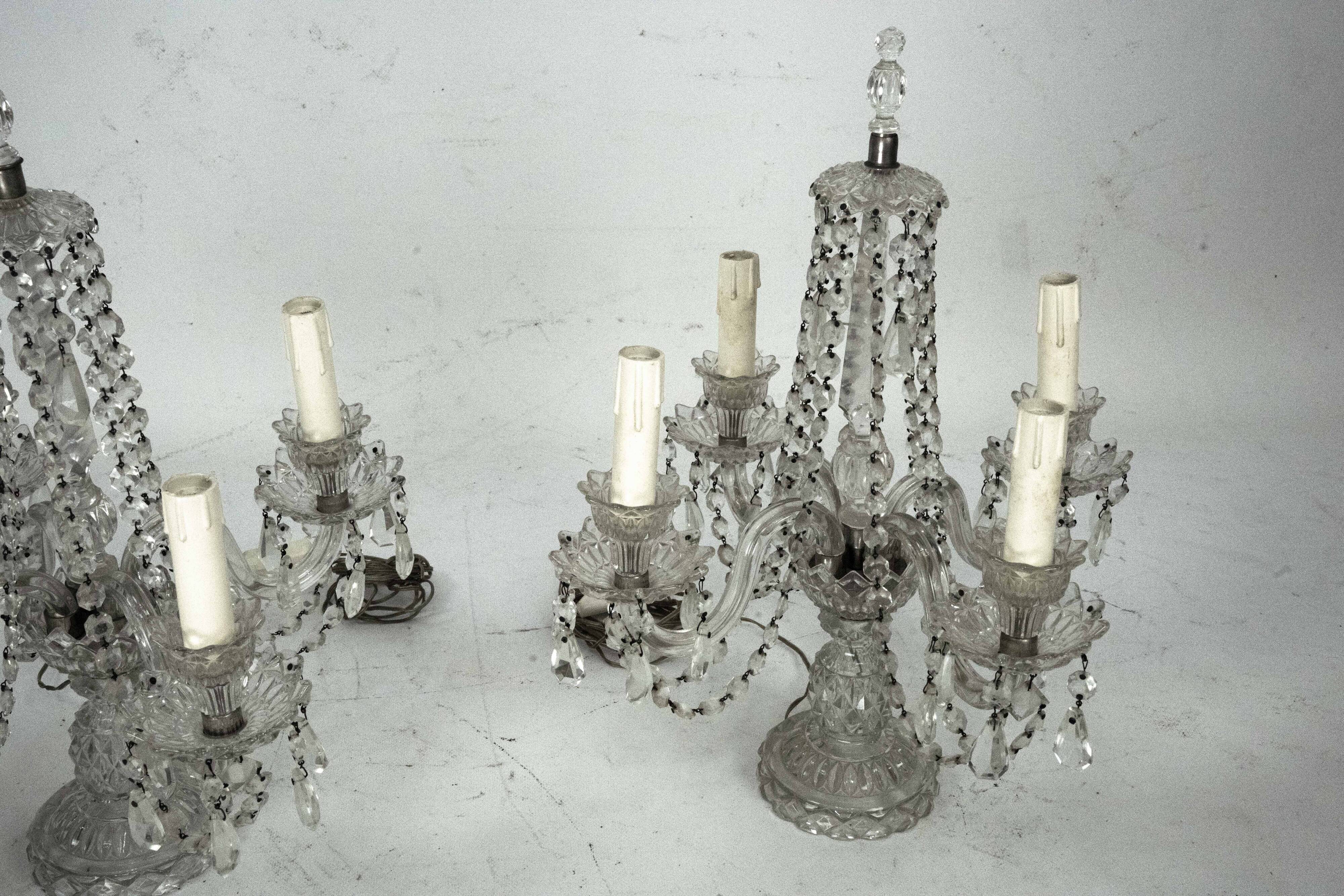 Lampes de table en cristal Maria Theresa avec candélabres. Ensemble de deux. Italie, années 1940.