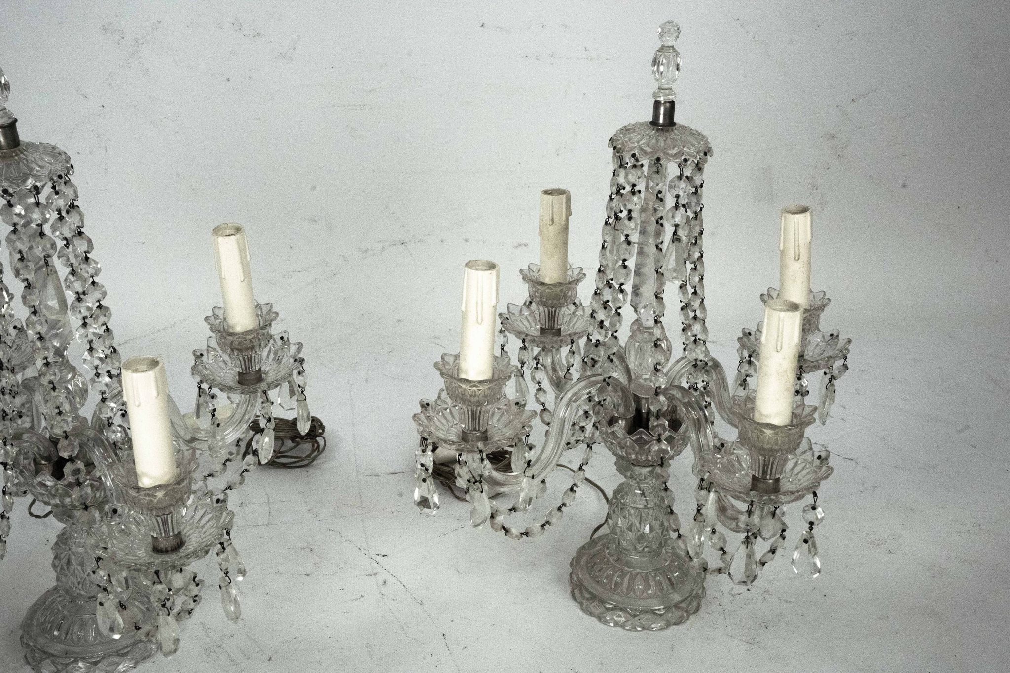 Maria Theresa Crystal Candelabra Table Lamps. Set of two. Italy 1940s