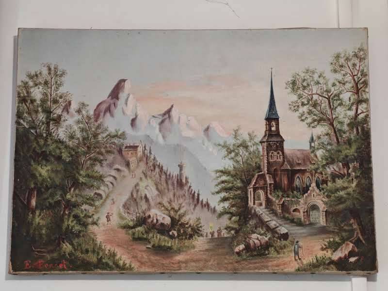 Oil / canvas Landscape of a mountain village from the 19th century François Bonnet (1811-1