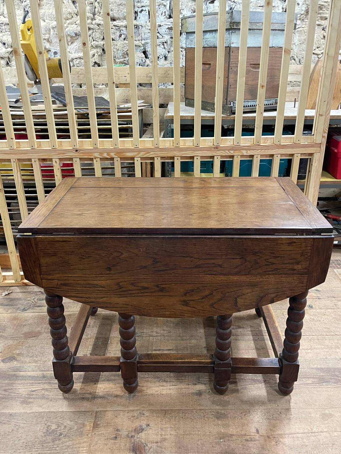 Solid wood farmhouse table with drop leaves