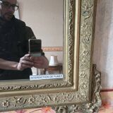 Antique gilded mirror with sculpted pediment – Napoléon III period – 19th century