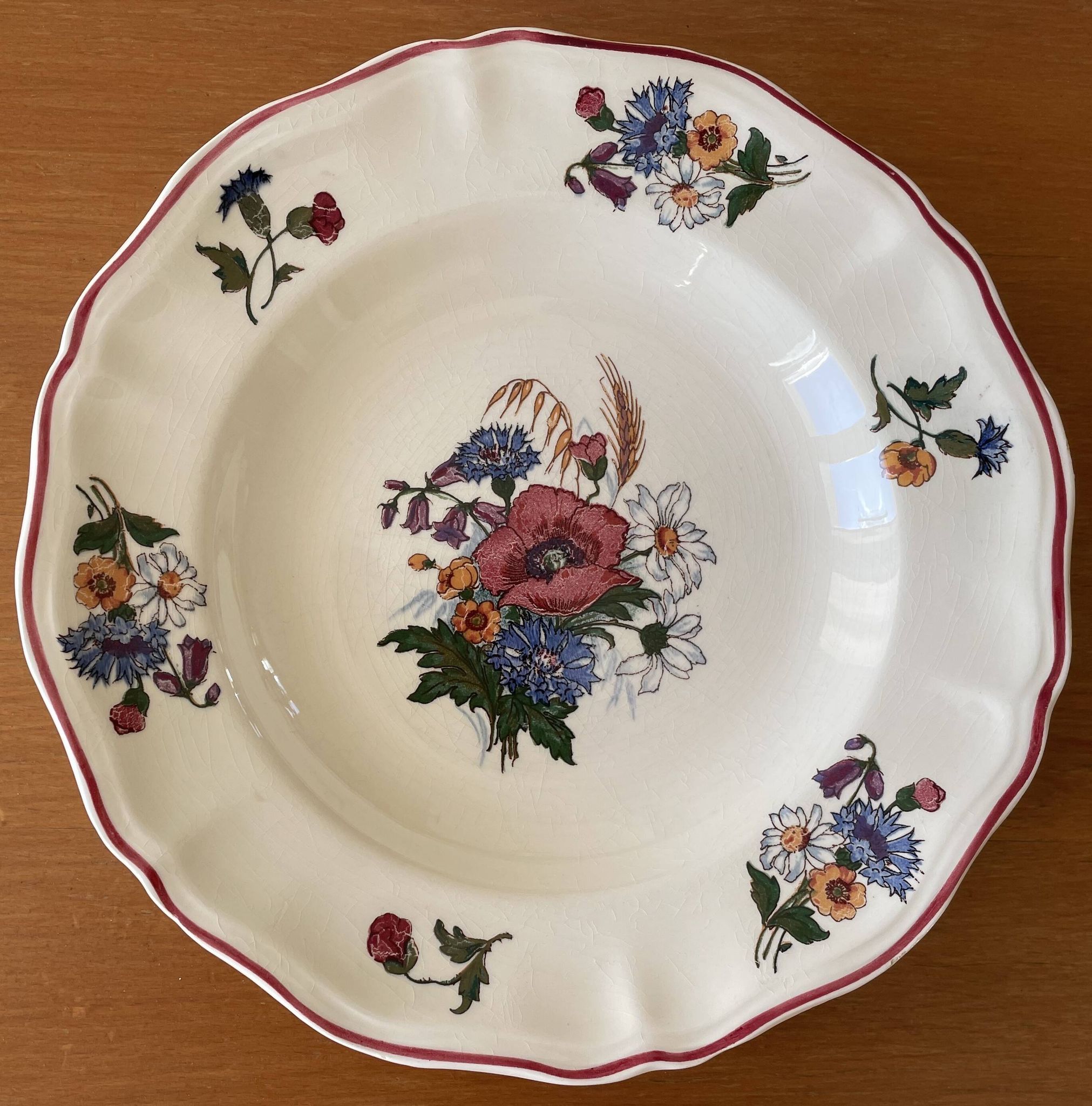 6  grandes assiettes creuses anciennes en faïence de Sarreguemines