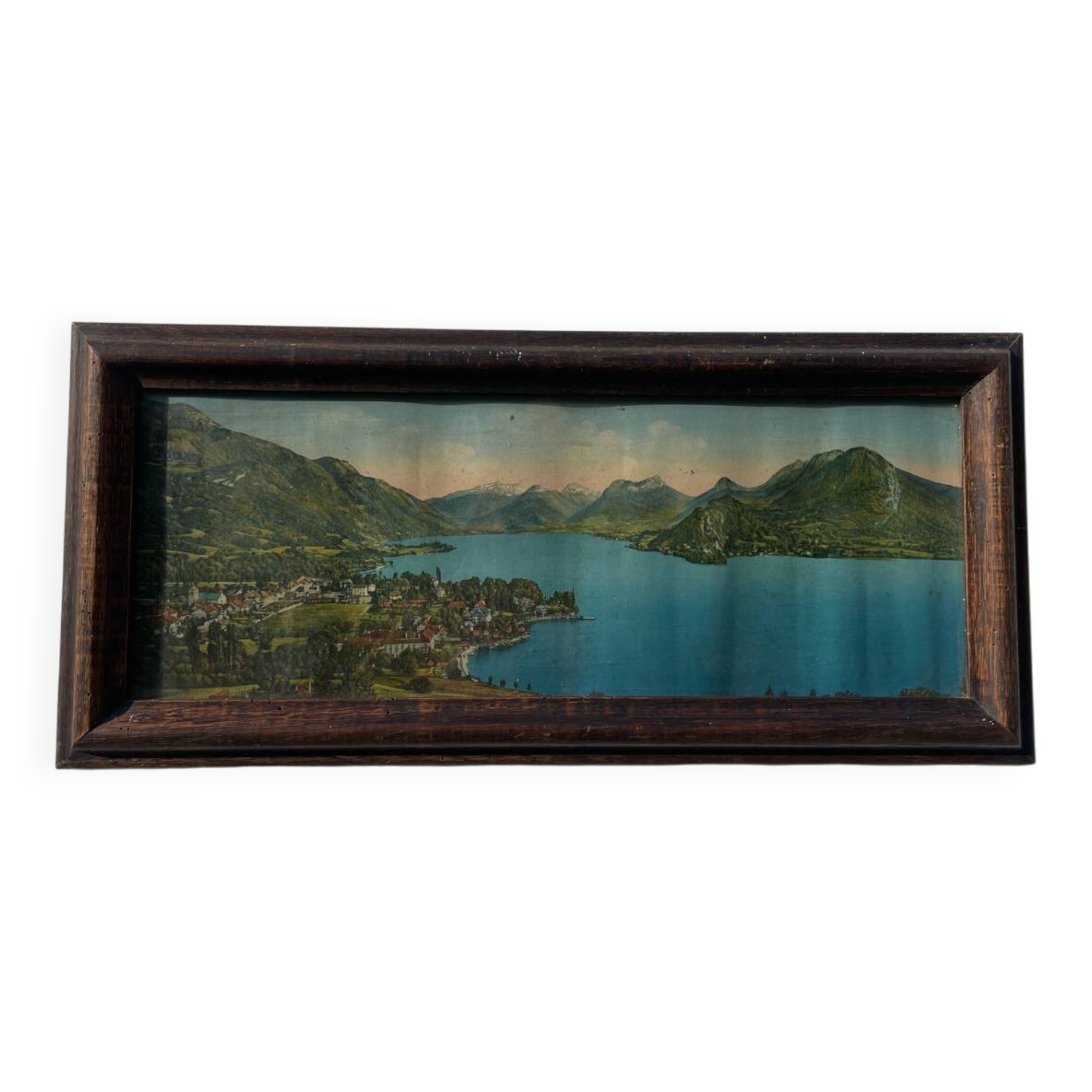 Vintage photographic print / Lake Annecy Alps / wooden frame