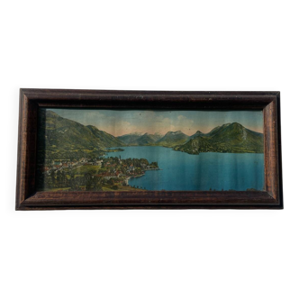 Impression photographique vintage / lac d’Annecy Alpes / cadre en bois