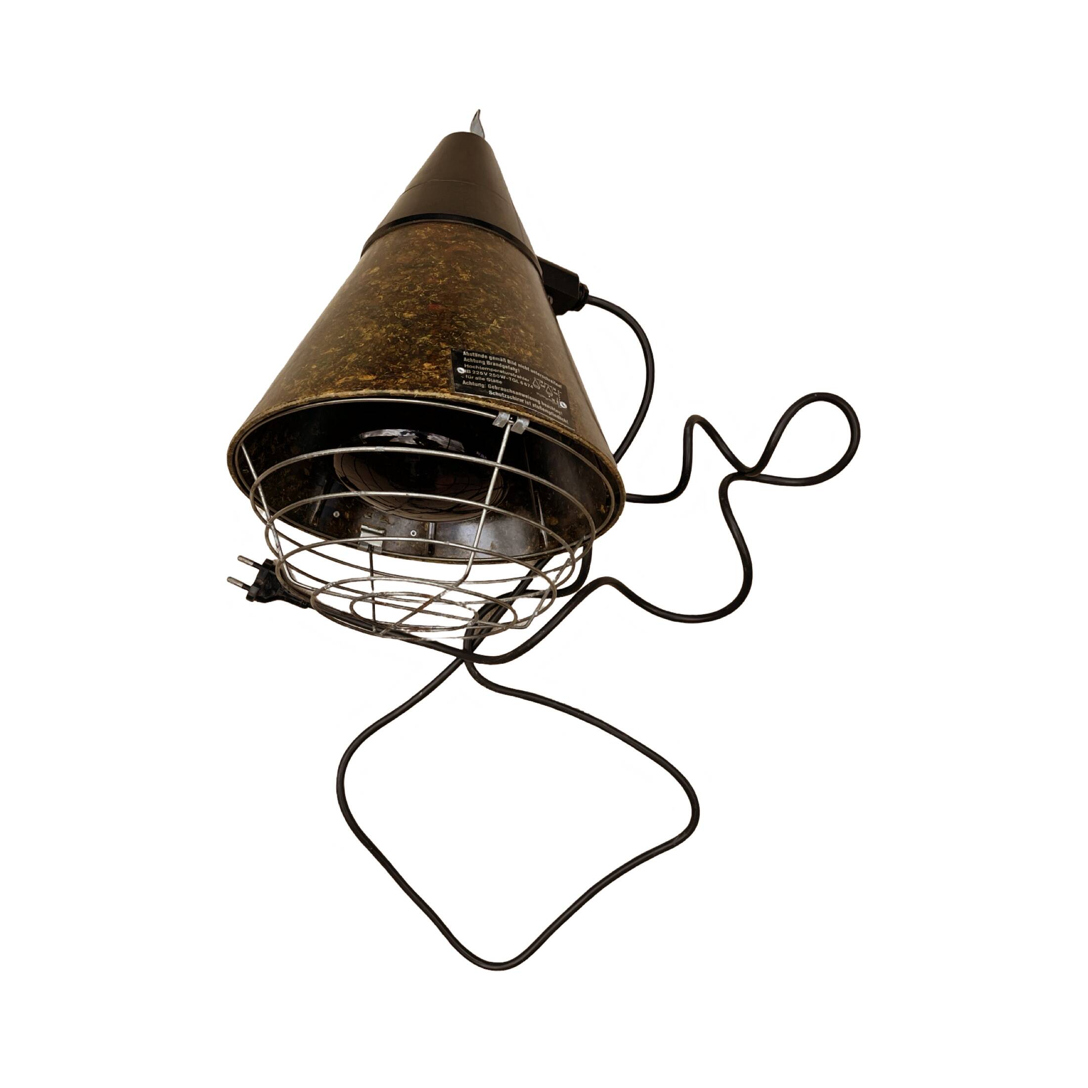 Industrial hanging lamp, heating, Narva Leuchen, Germany, 1970s.