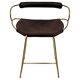 Contemporary bar stool with a vintage brass metal backrest and dark brown leather.
