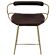 Contemporary bar stool with a vintage brass metal backrest and dark brown leather.