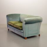 Chesterfield Duotone 2-Seat Sofa in Frosted Blue & Green Velvet 1950s