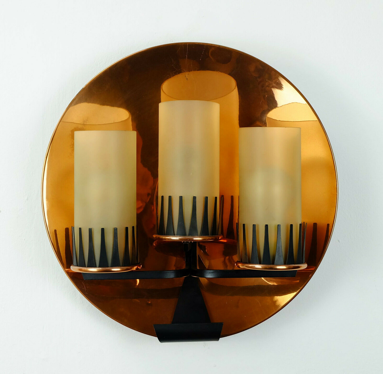 Mid century sconce wall lamp copper metal glass