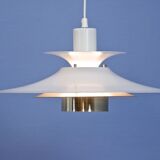 Danish hanging lamp in white with brass accent, 1980s