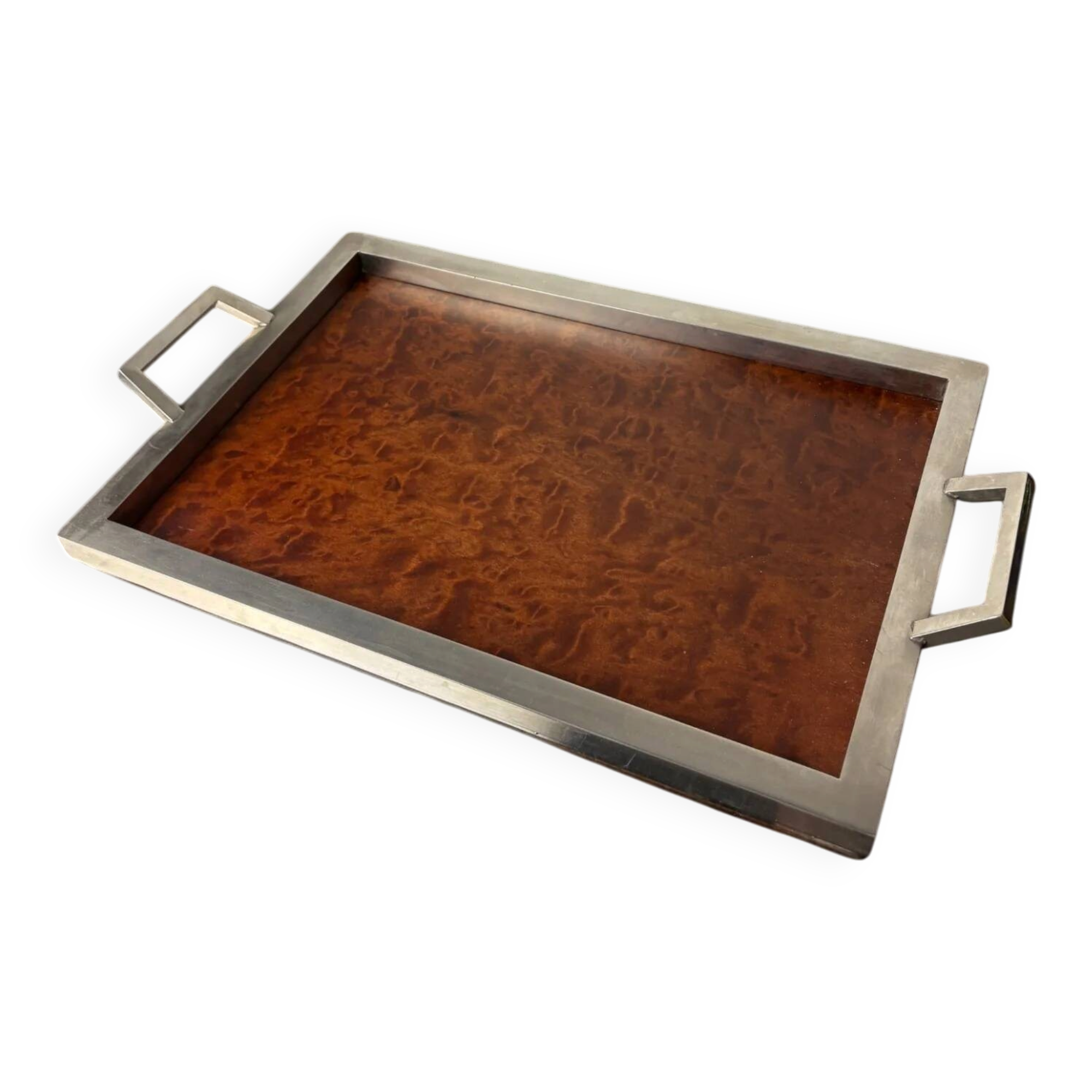 Dior style tray in wood & chromed, Italy, 1970s