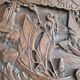 Carved chest in Asian camphor wood, chinoiserie boat decoration.