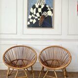 Pair of rattan ball-shaped armchairs from the 50s/60s