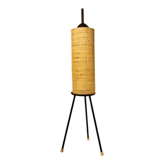 Lamp Tripode Rattan & Metal, 1950s