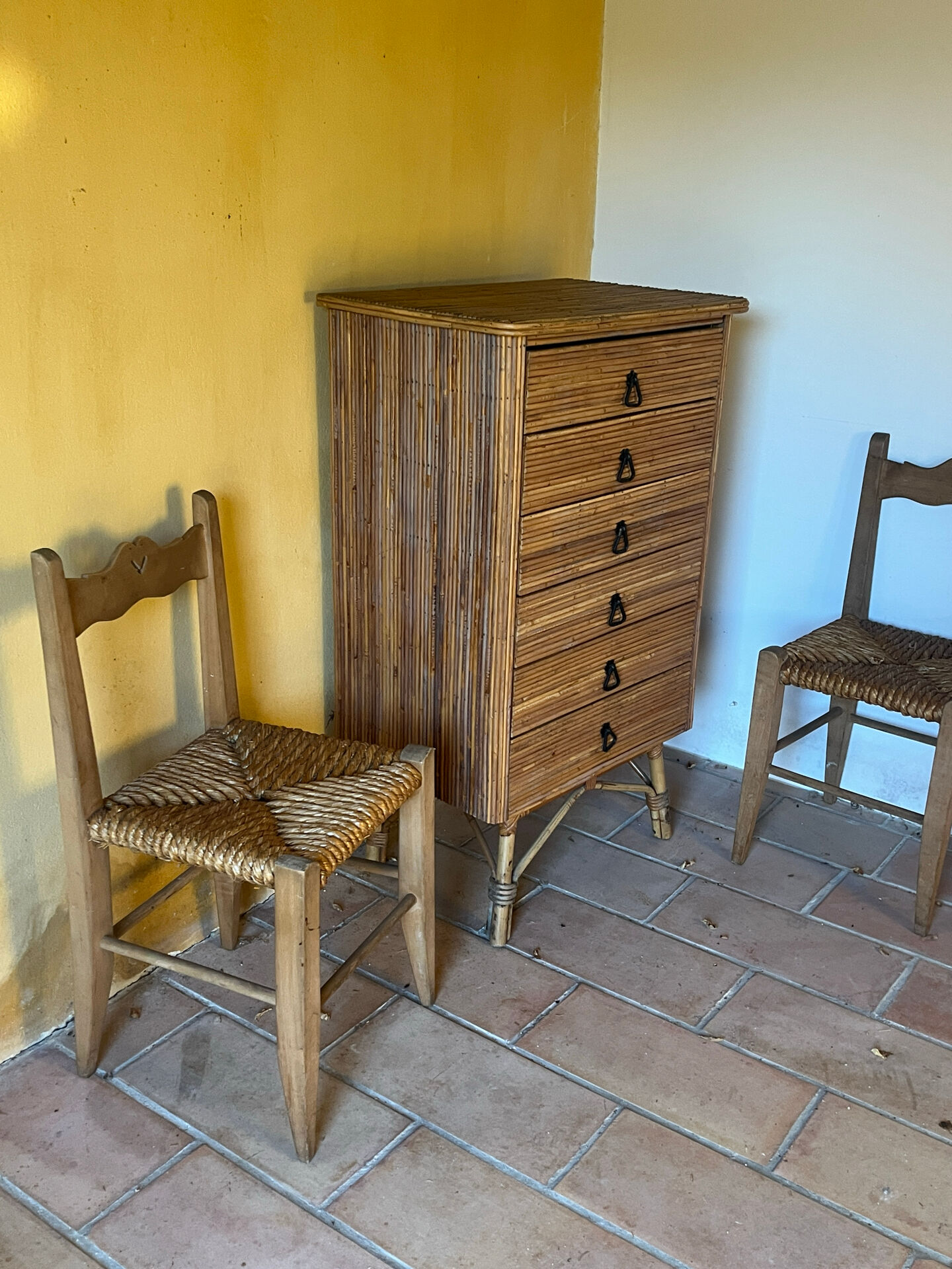 Commode en rotin, années 60