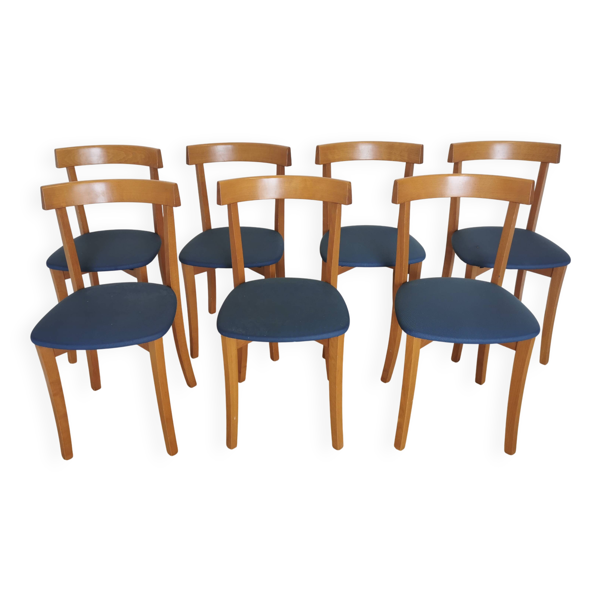 Set of 7 Vintage Calligaris Dining Chair: 1990s Italian Wooden Artek Style
