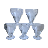 Set of 5 crystal wine glasses engraved 60s