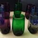 Set of 8 glasses cups high shape blown glass in different colors vintage