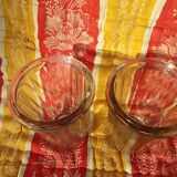 2 antique glass jam jars with ribs