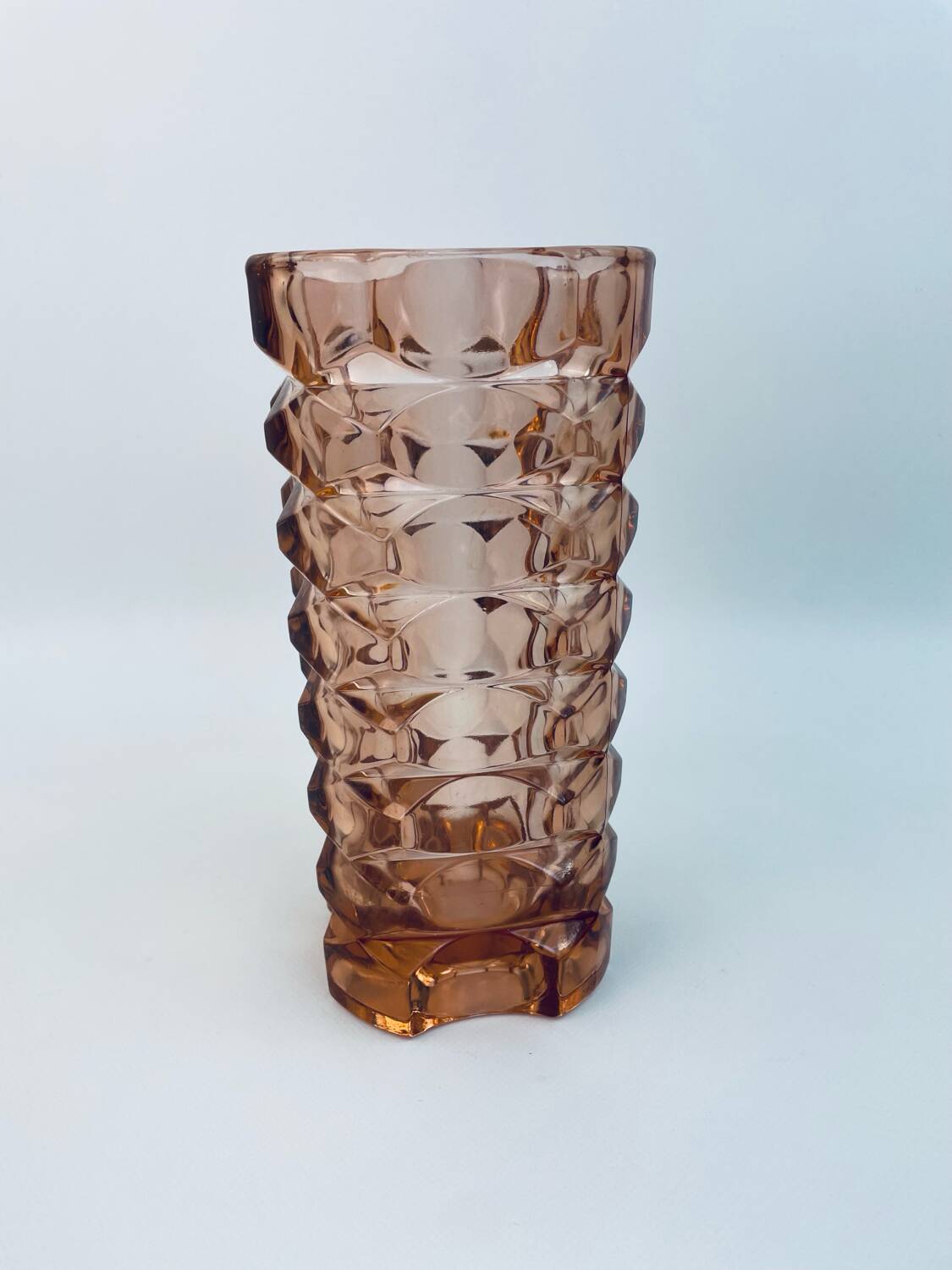 Large pink glass vase in Art Deco style