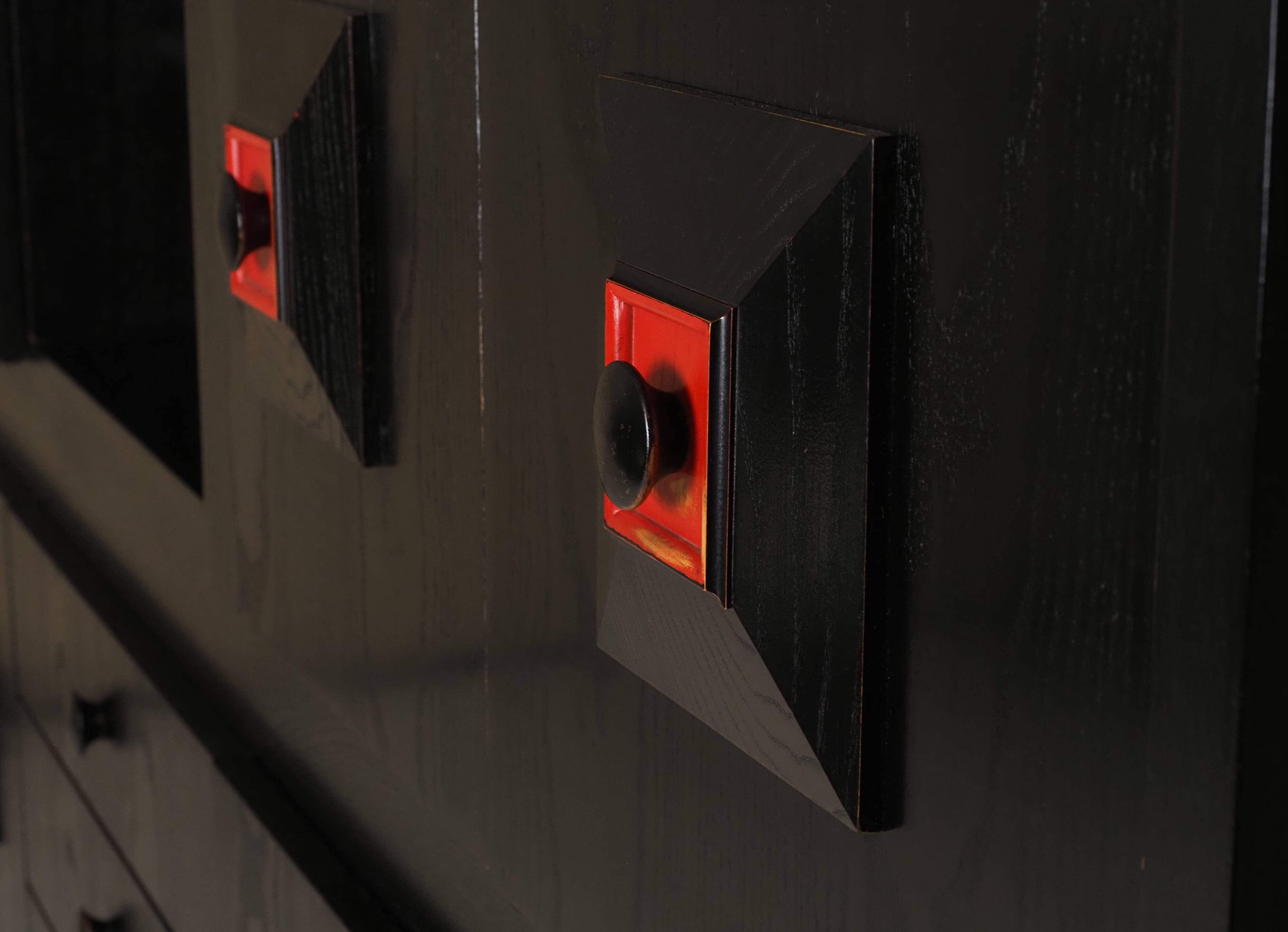 Brutalist Belgian buffet in black and red from the 1960s.