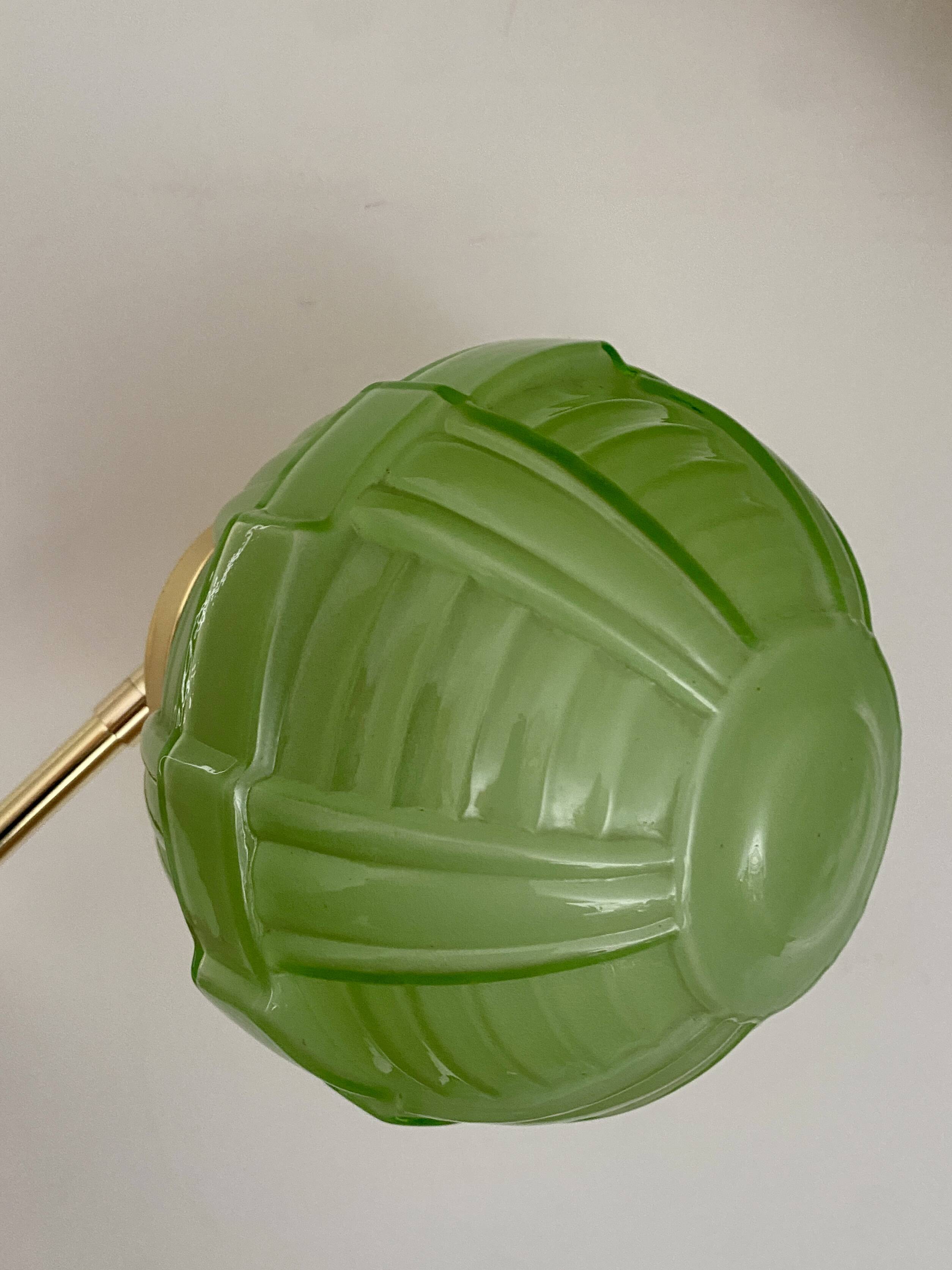 Vintage art deco globe wall light in green glass