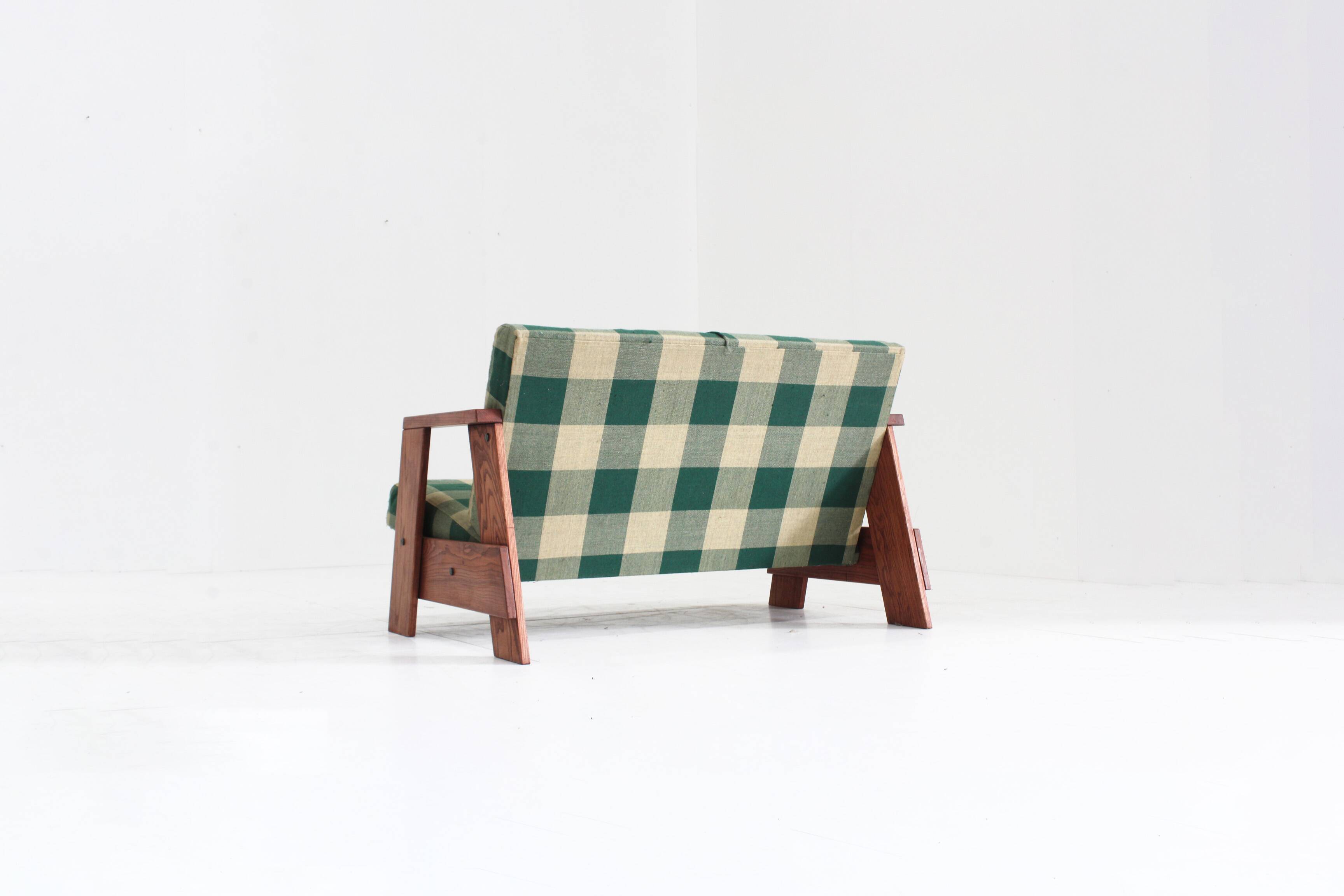 Vintage Sofa checkered fabric and wood , Italy