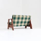 Canapé vintage en tissu à carreaux et bois, Italie