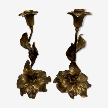 Pair of bronze candle holders from the art nouveau period 1900