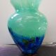 Ancien vase cristallerie la rochere multicouche vert & bleu vintage