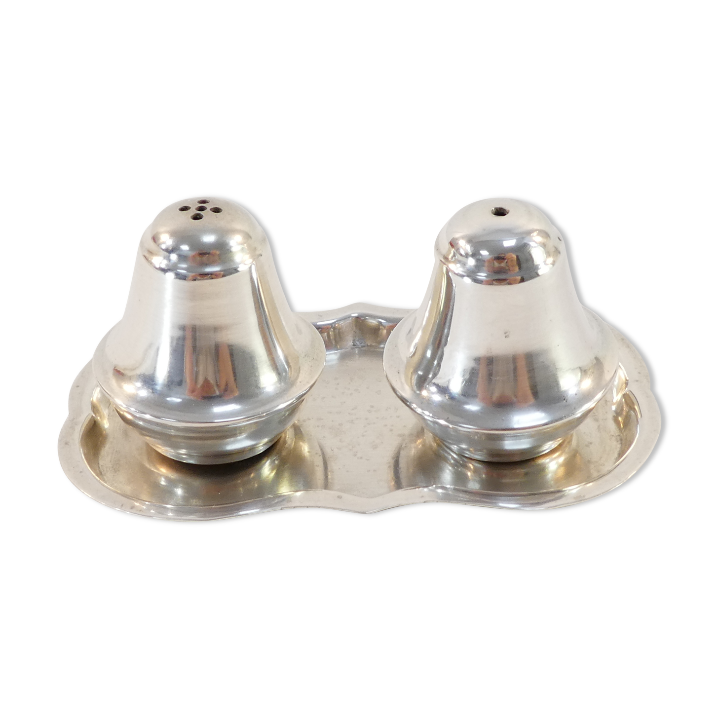 Pair of salt pans and its plate in solid silver 925 montenegro
