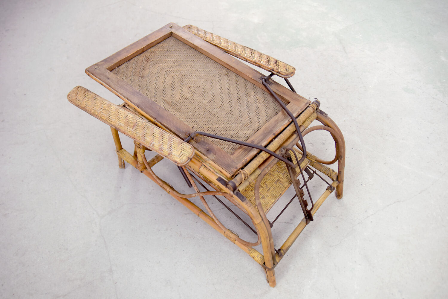 Bauhaus rattan armchair with ottoman by Erich Dieckmann, 1930s