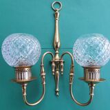 Applique murales deux lumières dorée globes en cristal ancienne