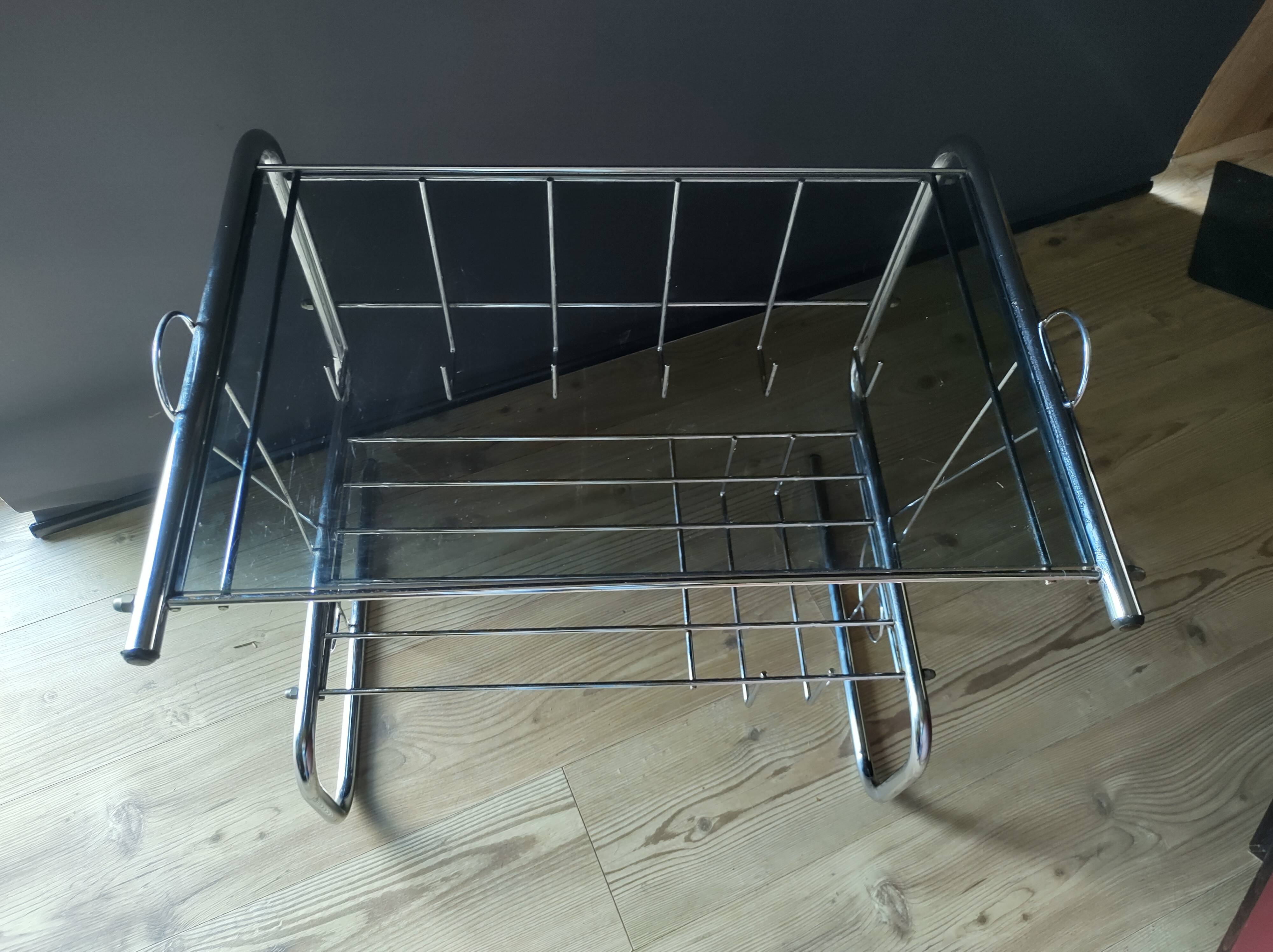 Table/meuble hifi chromé et verre fumé vintage 1970