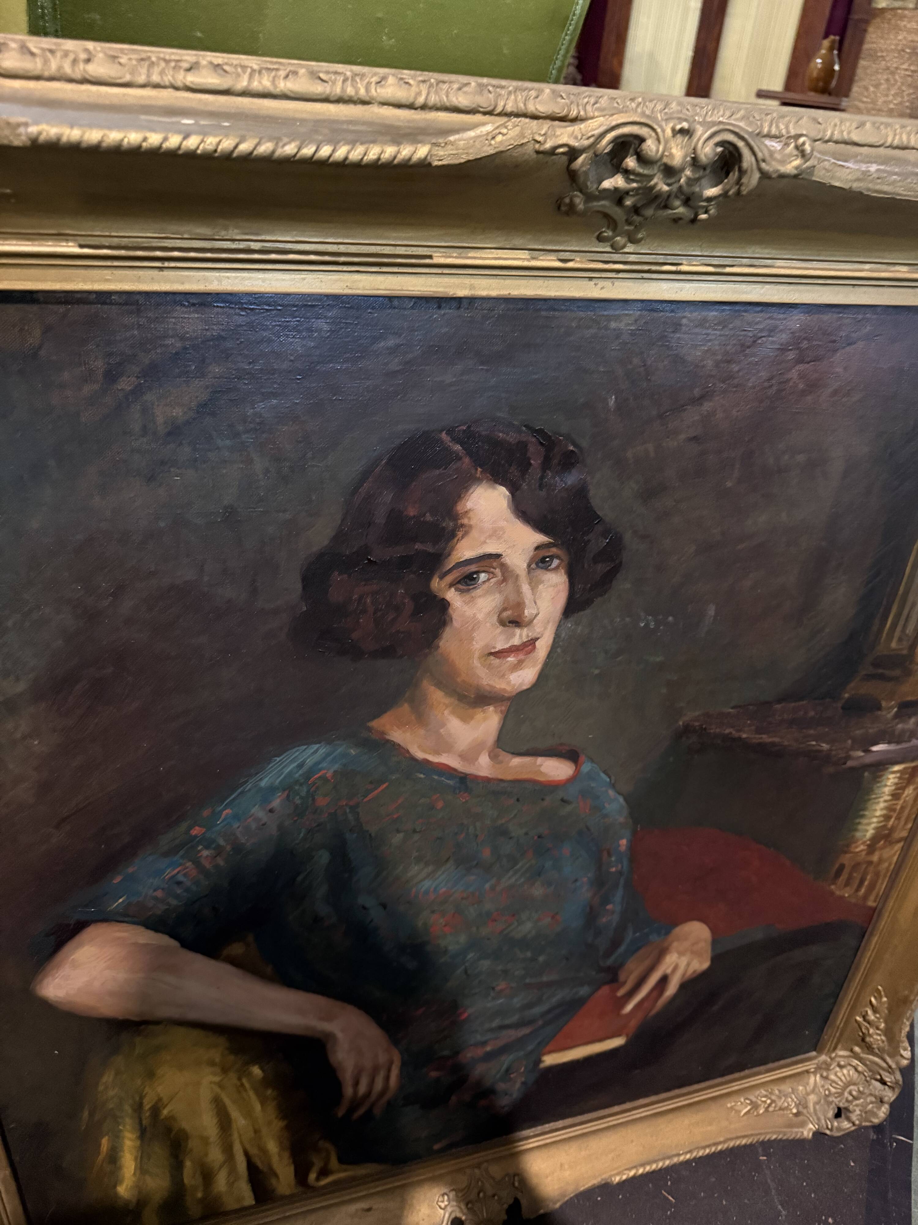 Oil painting portrait on canvas from the 19th century.