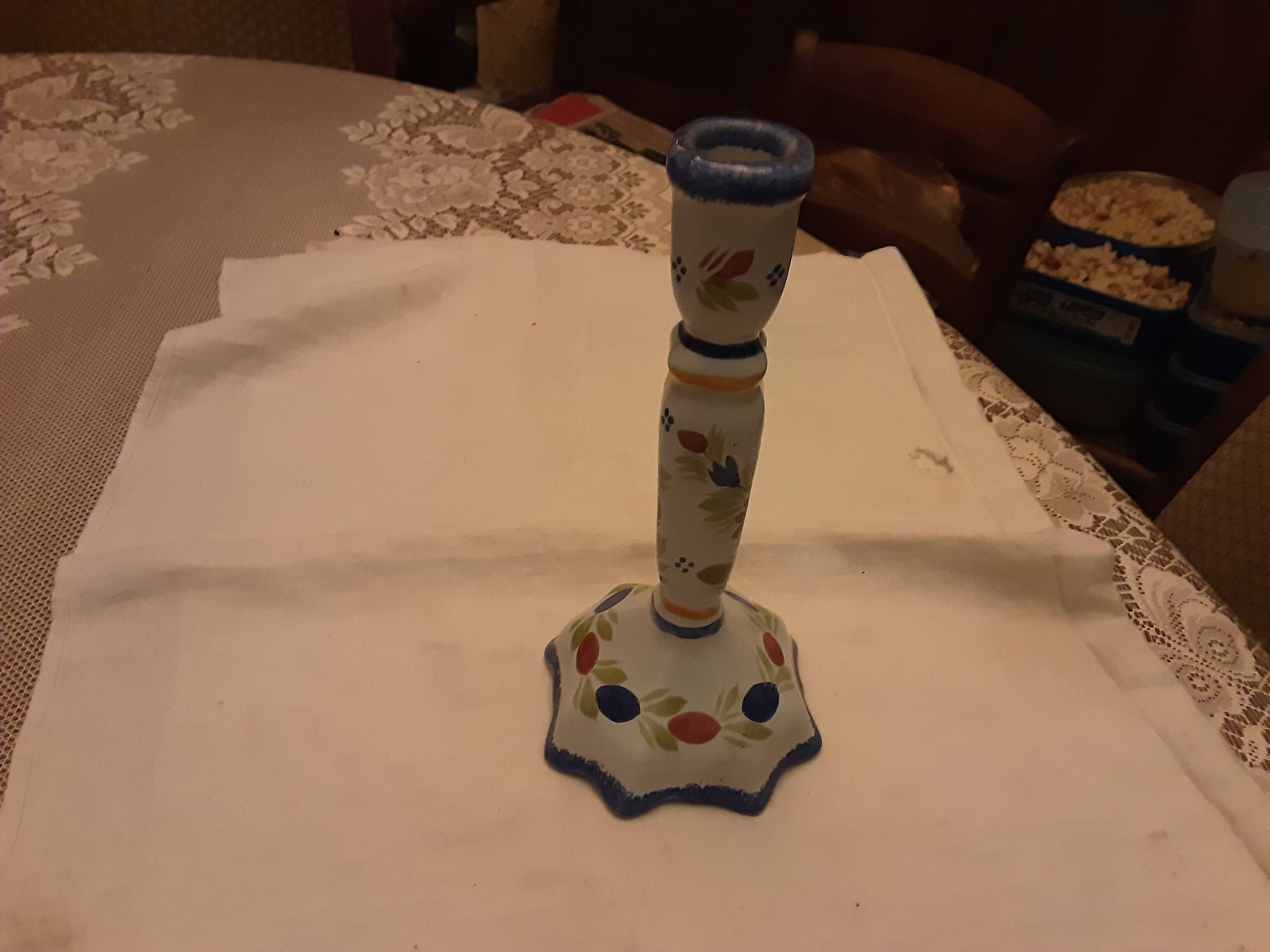 Quimper faience candlestick