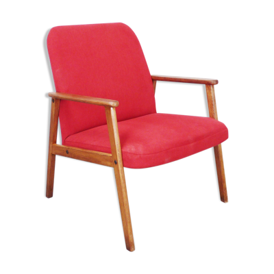 Fauteuil compas rouge pieds en bois