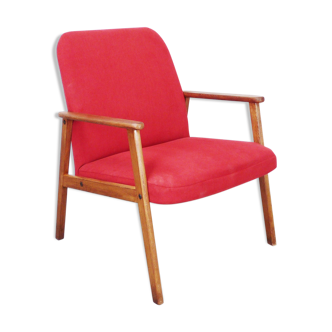 Fauteuil compas rouge pieds en bois