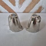 Silver-plated metal owl salt and pepper shakers