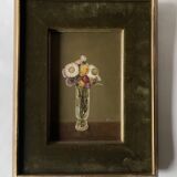 Still life oil on panel vase with immortelles