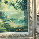 Oil on canvas, Cows drinking in a shady river in beautiful molded frame signed Wassang