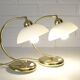 Pair of Vintage Elegant Desk Lamps Bedside Lamps Gold Metal and Glass