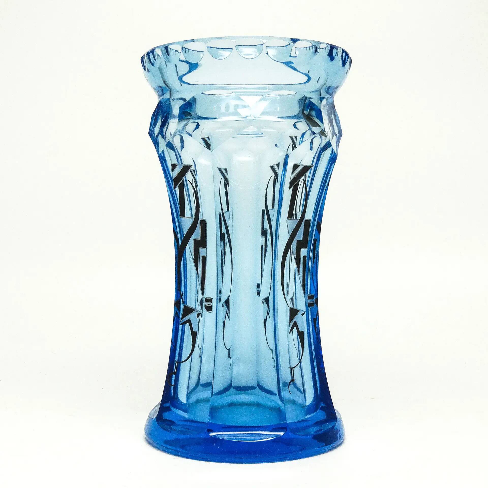 Art Deco vase, blue crystal, designed by K. Palda, Czechoslovakia, 1930s