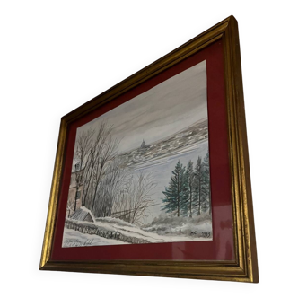 Old winter landscape painting